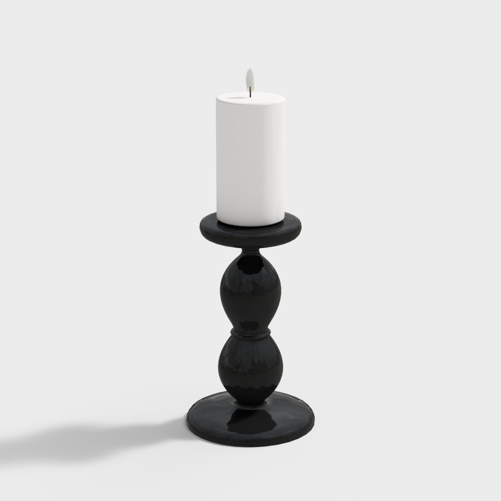 Elegant Low-Polygon Candle Holder – Black Glossy Spheres