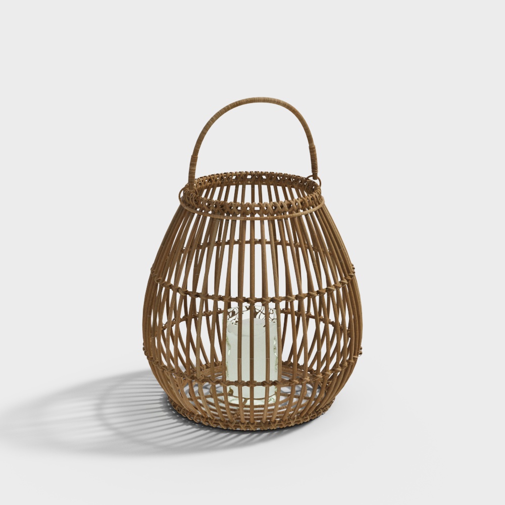 Low Polygon Rattan Basket Lamp – Natural Texture 3D Model