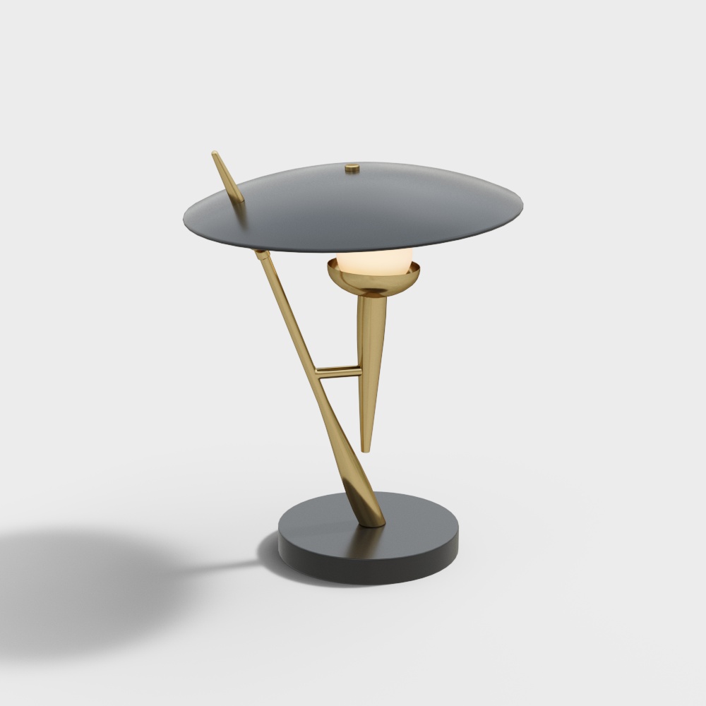 Elegant Low-Poly Table Lamp 3D Model – Gold & Black Shade