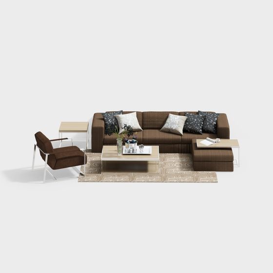 Stylish Low-Polygon Sofa Set 3D Model