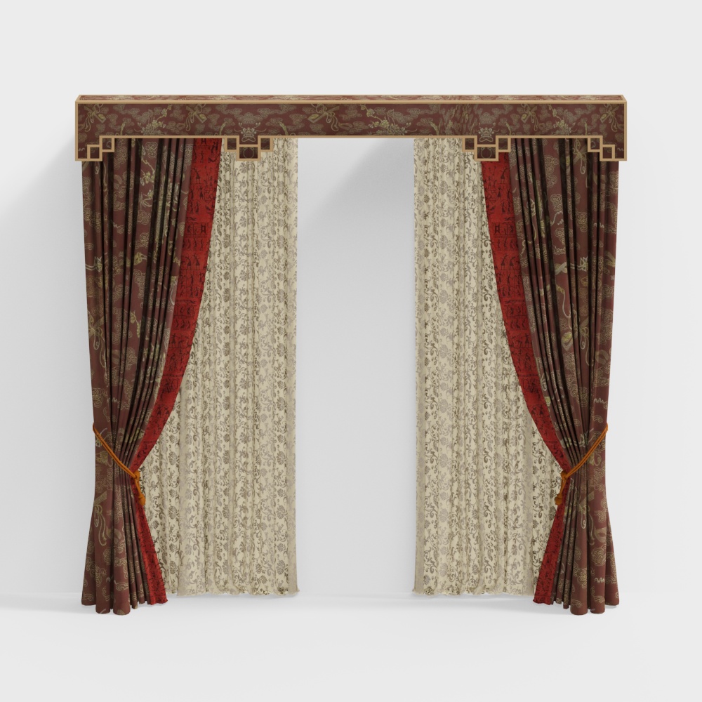 Classical Grand Gate 3D Model – Ornate Burgundy Design