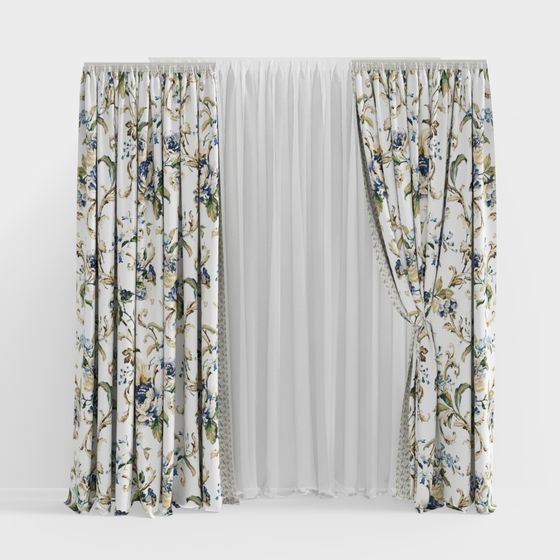 Floral Elegance Curtain 3D model