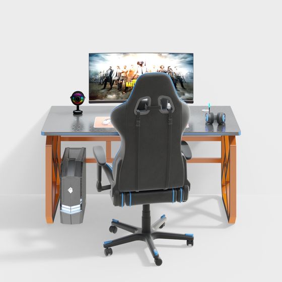 Sleek Black Computer Desk 3D Model for Home Office