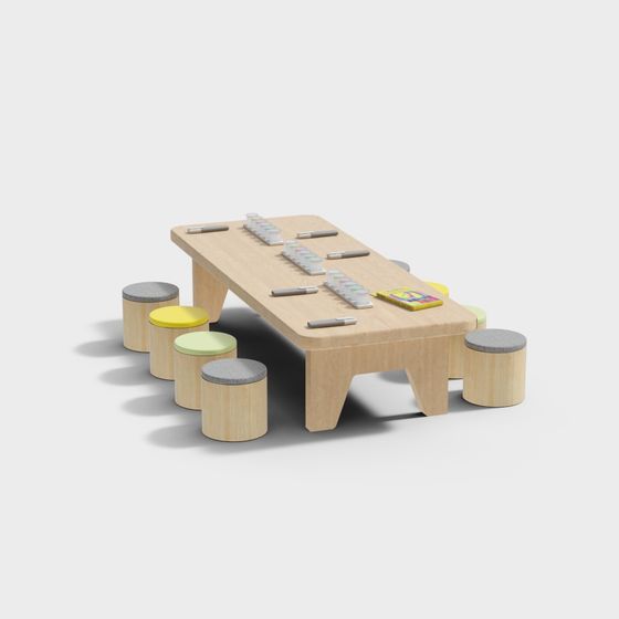 Wooden Puzzle Table and Stool Set 3D model