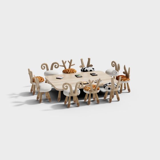 Whimsical 3D Furniture Set with Chairs and Table