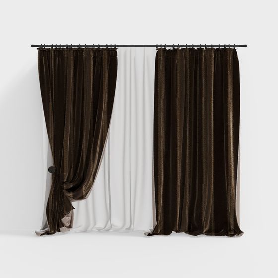 Elegant Brown Striped Curtain 3D model