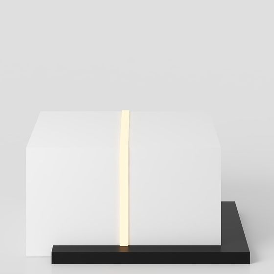 Minimalist White Cube 3D Model with Yellow Accent