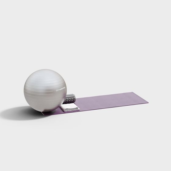 Fitness Equipment 3D model with Yoga Ball and Mat