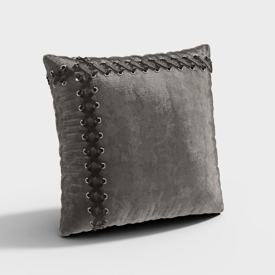 Elegant 3D Pillow Model with Gray Velvet and Black Straps