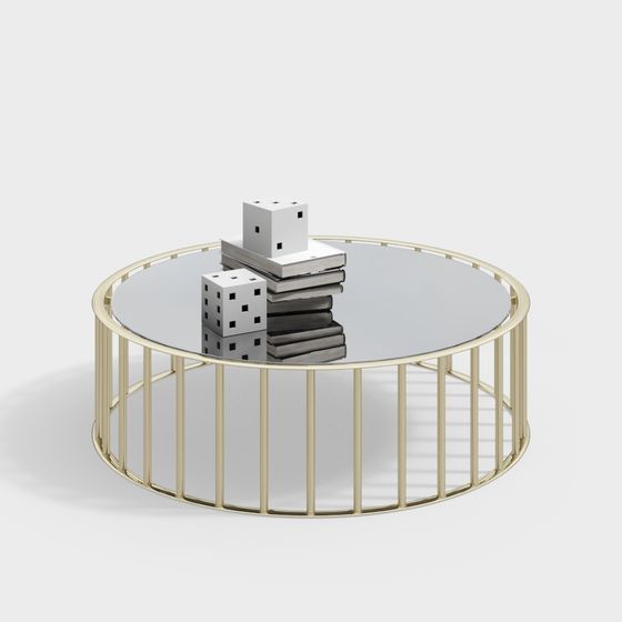 Elegant Round Table and Bookshelf 3D model