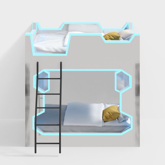 Futuristic Low-Poly Bunk Bed 3D model