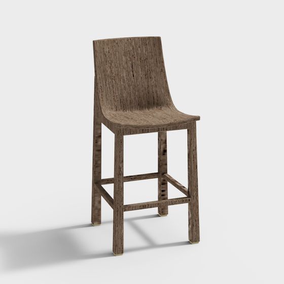 Stylish Wooden Bar Stool 3D Model