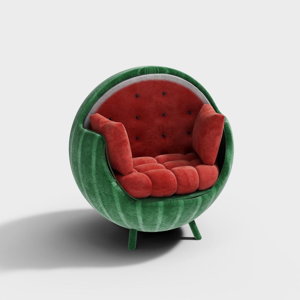 Watermelon Lounge Chair 3D Model – Vibrant Low-Poly Design