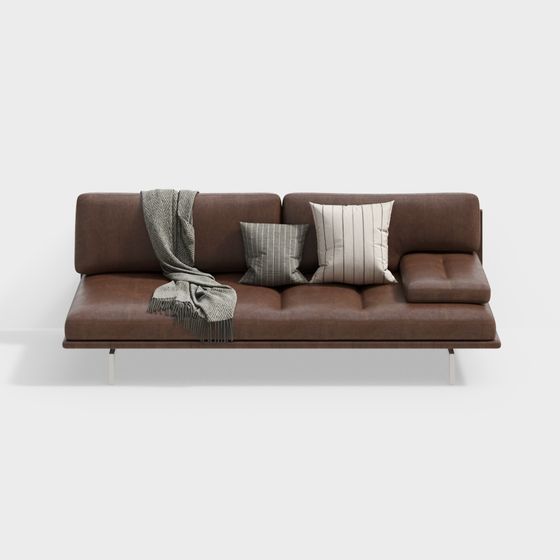 Luxurious Brown Leather Sofa 3D model
