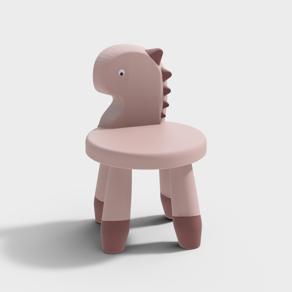 Playful Dino Chair 3D Model – Whimsical Pink Kids Chair