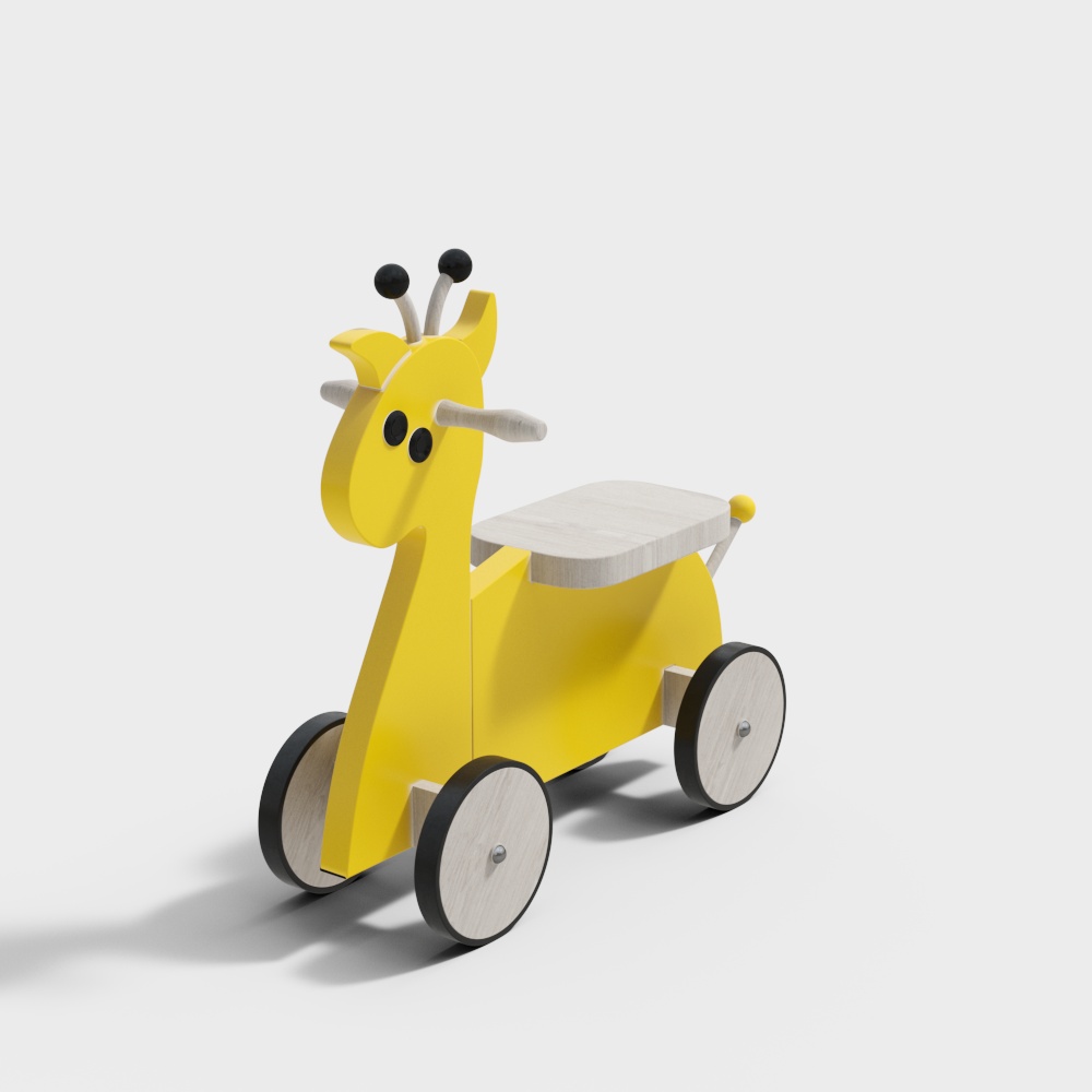 Giraffe Scooter 3D Model – Playful Yellow Wood Texture