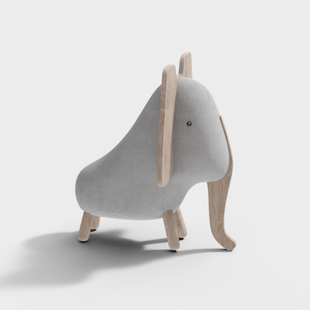 Whale Chair Low-Poly 3D Model – Velvet & Wood Design