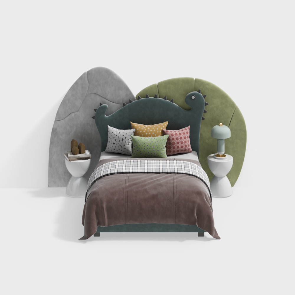 Dinosaur-Inspired 3D Bed Frame – Low-Poly Cozy Design