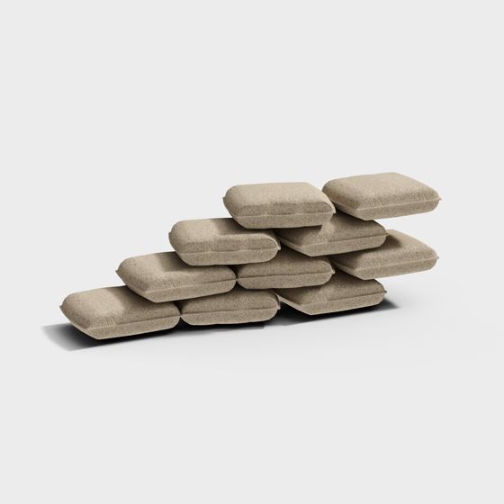 Detailed Stacked Sandbag 3D Model