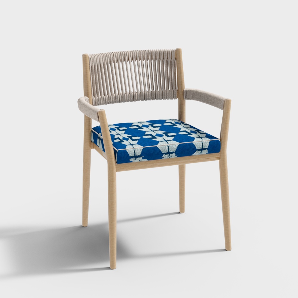 Cozy Weave Chair 3D Model – Light Wood and Rope Detailing