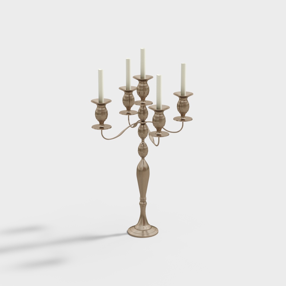 Elegant Retro Candle Holder 3D Model – Vintage Gold Finish