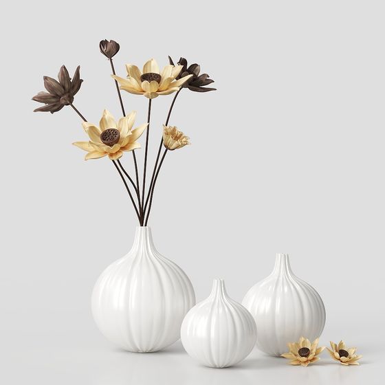 Elegant Vase with Lotus 3D model