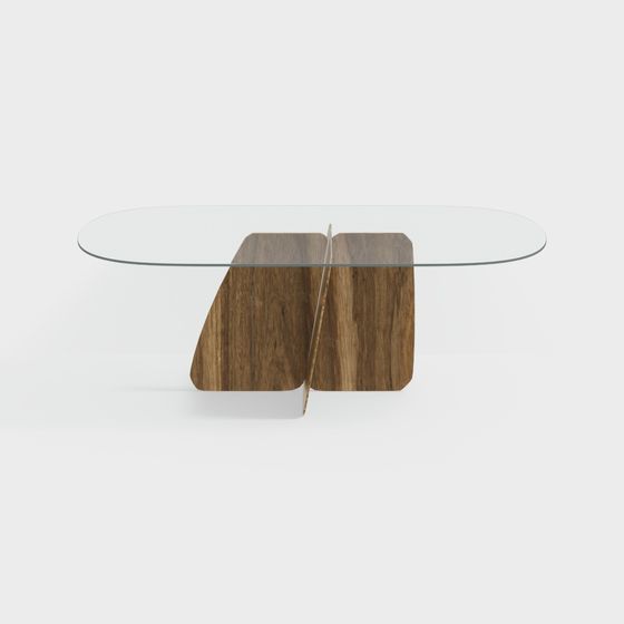 Split Wood Glass Table 3D model