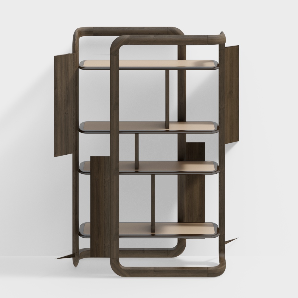 Modern Low-Poly Bookshelf 3D Model – Wooden Texture