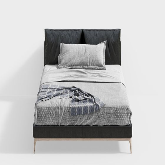 Black Single Bed 3D Model for Cozy Bedrooms