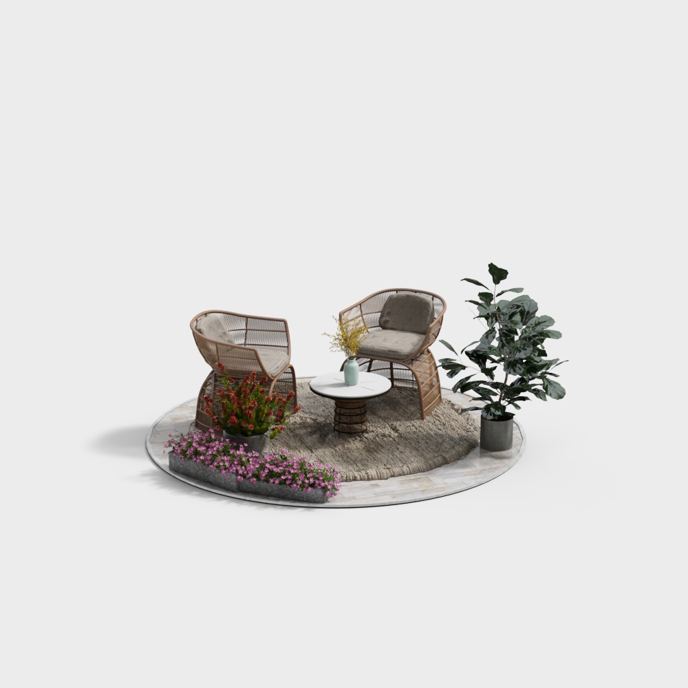 Cozy Garden Retreat 3D Model – Low-Poly Garden Furniture