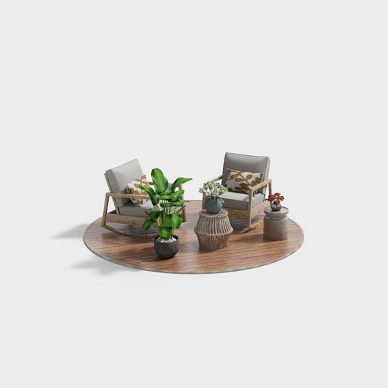 Cozy Corner 3D model Featuring Warm Wood Elements