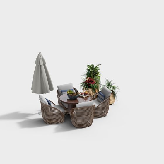 Elegant Outdoor Dining Set 3D model for Relaxing Spaces