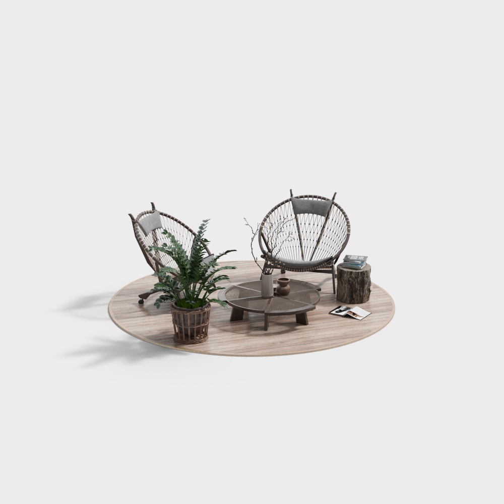 Modern outdoor green plant leisure table and chair combination