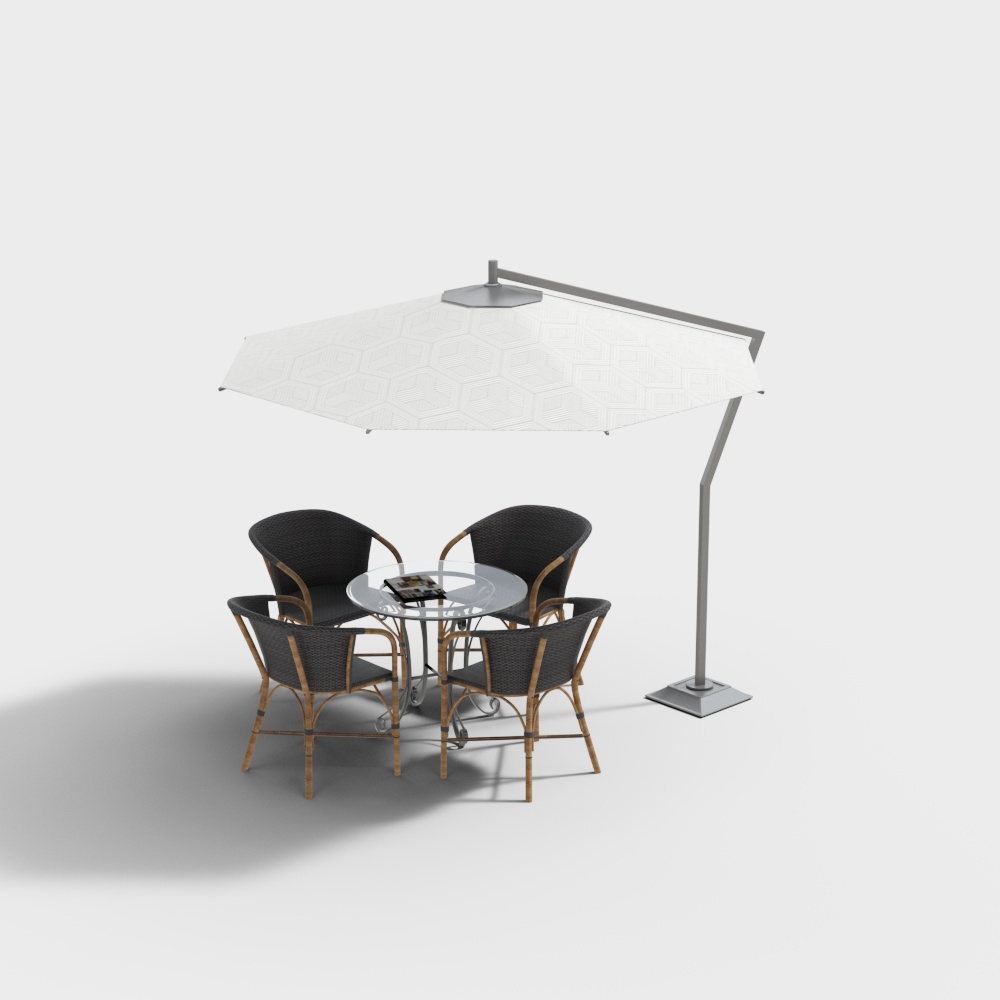 Mesa y silla de ocio con sombrilla para exteriores moderna