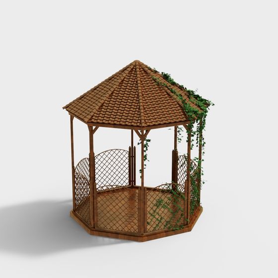 Charming Low-Polygon Wooden Pavilion 3D model
