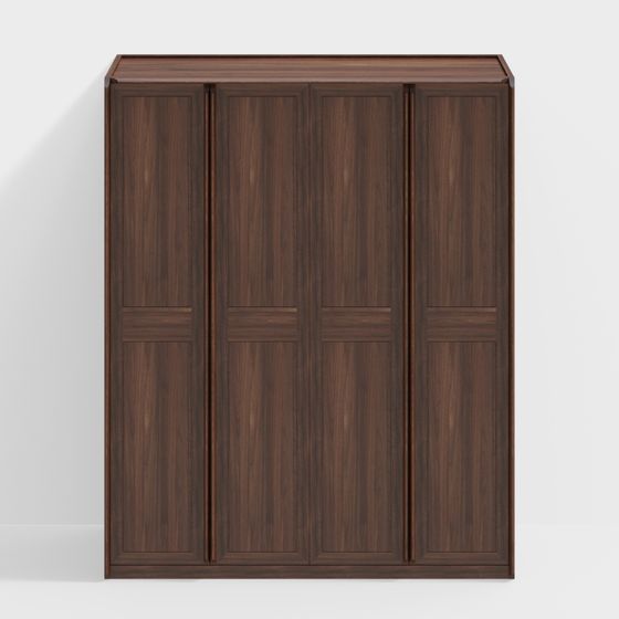 Elegant Low-Polygon 4-Door Wardrobe 3D model