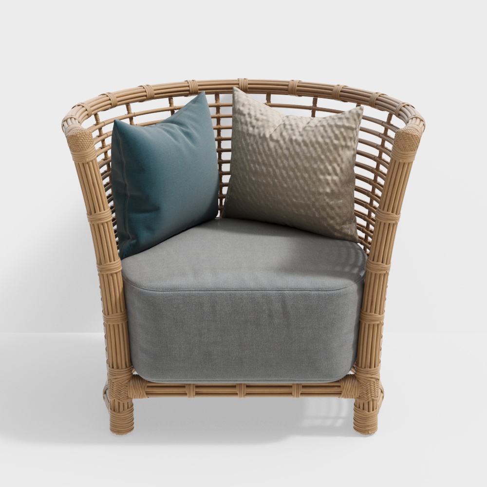Wicker Single Armchair 3D Model – Natural Brown Design