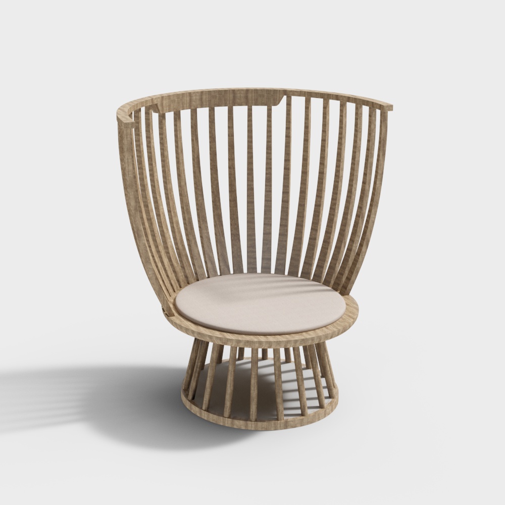 Elegant Wooden Round Chair 3D Model – Low Poly Wood Design