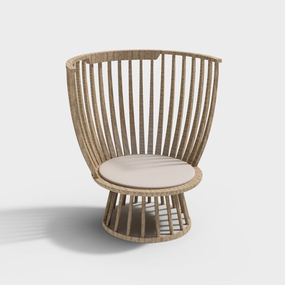 Elegant Wooden Round Chair 3D model