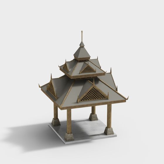 Oriental Pavilion 3D model Inspired by Eastern Aesthetics