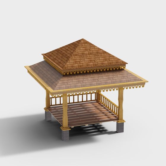 Low Polygon Pavilion 3D model with High-Detail Textures