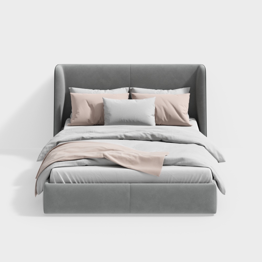 Elegant Modern Bed 3D Model – Velvet Frame Design