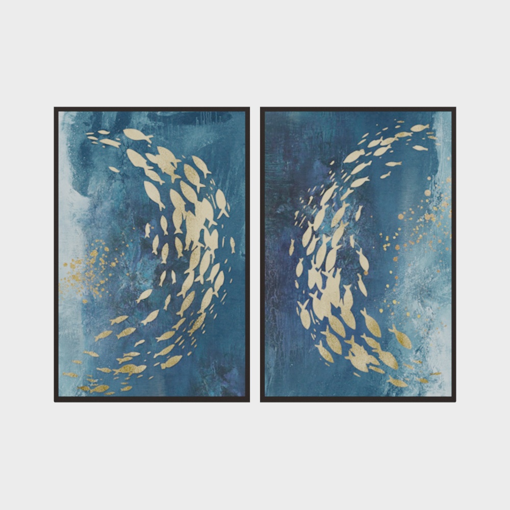 Dynamic School of Fish 3D Model – Vibrant Low-Poly Marine