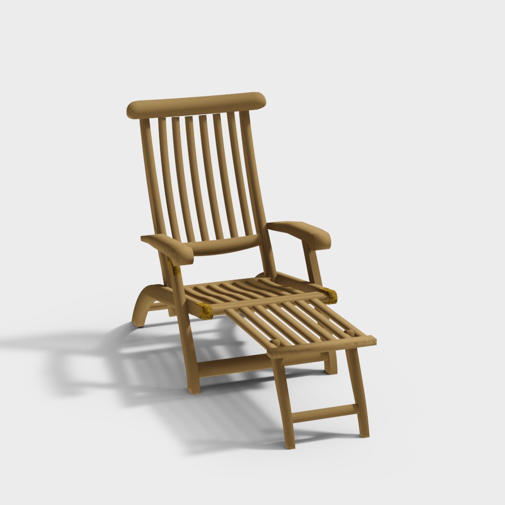 Cozy Wooden Lounger Chair 3D Model – Rustic Wood Texture