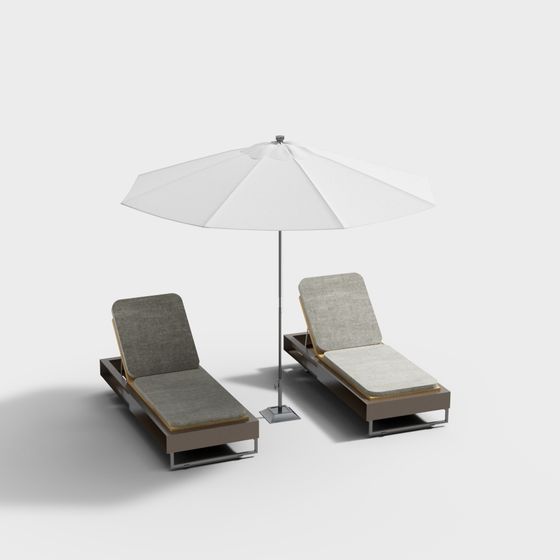 Modern Loungers and Umbrella Outdoor Set 3D model