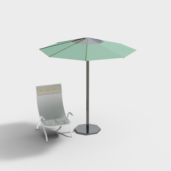 Low-Poly Umbrella Chair Set 3D model