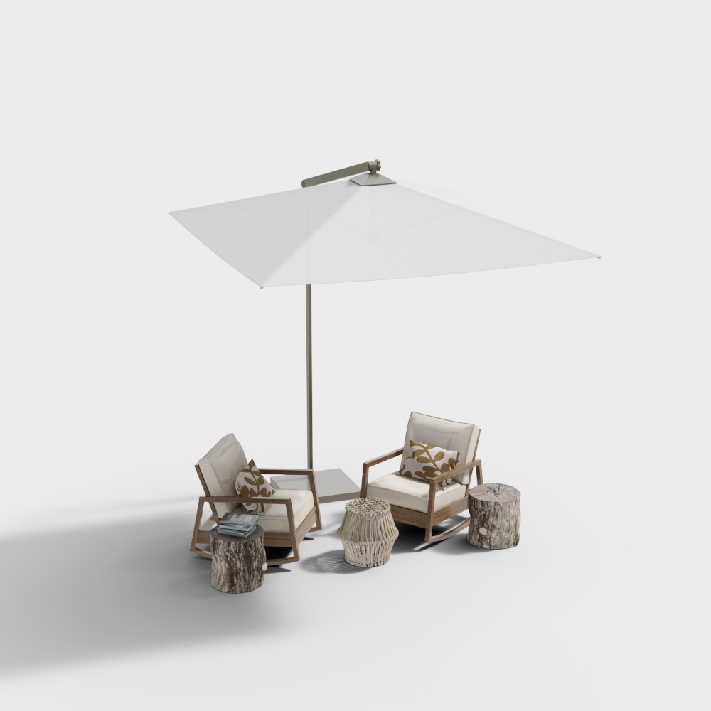 Ensemble de chaises longues ombragées extérieures modernes