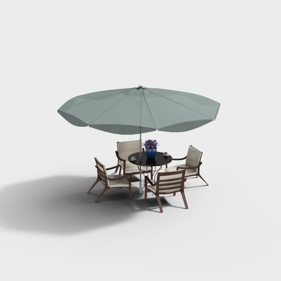 Low-Poly Outdoor Dining Table and Chairs 3D Model Set