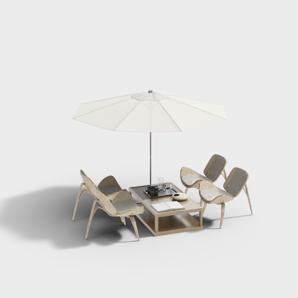 Combinaison de table et de chaises avec parasol de jardin d'extérieur moderne