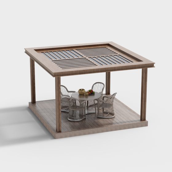 Modern Minimalist Outdoor Dining Area 3D model